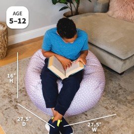 Big Joe Classic Bean Bag Chair for Kids Bedroom and Reading Nook, Easy-Clean Petal Pip Lilac, Durable Nylon Polyester Blend, 2 feet Refillable
