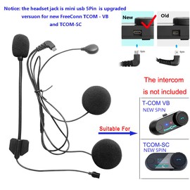 FreedConn New Version 5 Pin Interchangeable Hard Mic and Soft Mic Speakers For new TCOM-SC T-COMVB Helmet Communication System [5-Pin Headphone Micro USB Interface]