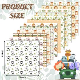 Whaline 12Pcs Safari Cotton Fabric Bundles Watercolor Safari Animals Printed Fabric Squares Jungle Theme Sewing Fabrics for DIY Handmade Craft Party Decor, 10 x 10 in