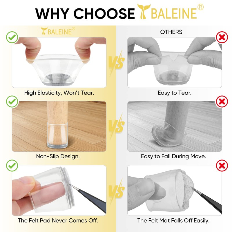 BALEINE Silicone Chair Leg Floor Protectors, Stool Leg Protectors Cap,