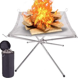 Portable Fire Pit,Folding Camping Fire Pit with Carry Bag Small Size 42cm Stainless Steel Mesh Firepits for Outdoors Garden Picnic Barbecue CampingEssentials & Camping Gifts for Men