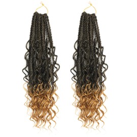 FIRSTCYH HAIR Caja Boho De 14" Trenzas De Crochet Trenzas Hair-2 Packs Caja De Crochet Trenzas De Pelo Bohomian Box Trenza De Crochet Pelo Trenzado Sintético Cabello Trenzado De Diosa Caja Trenzas De