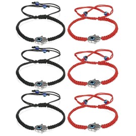 Besteel 6 Pcs Braided Bracelet for Men and Women Evil Eye Bracelet Cord Black and Red String Bracelet Friendship Thread Hamsa Hand