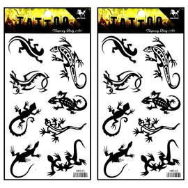Tattoos 2 Sheets Black Lizard Gekko Salamander Animal Waterproof Temporary Tattoo Sticker Fashion Flash Tatoo Fake Tattoo Removable for Men Women
