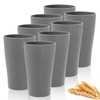 EI 8pcs Dark Grey Wheat Straw Cups,15oz Plastic Reusable Cups,Unbreakable
