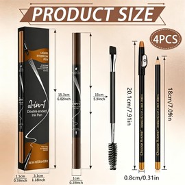 4 Pack Dual-Ended Microblading Eyebrow Pen With Ultra Fine Brush Tip & Spoolie, Eyebrow Pencil Set with Sharpener,Achieve Natural Hair-Like Brows,Waterproof Long Wear Brow Pencil