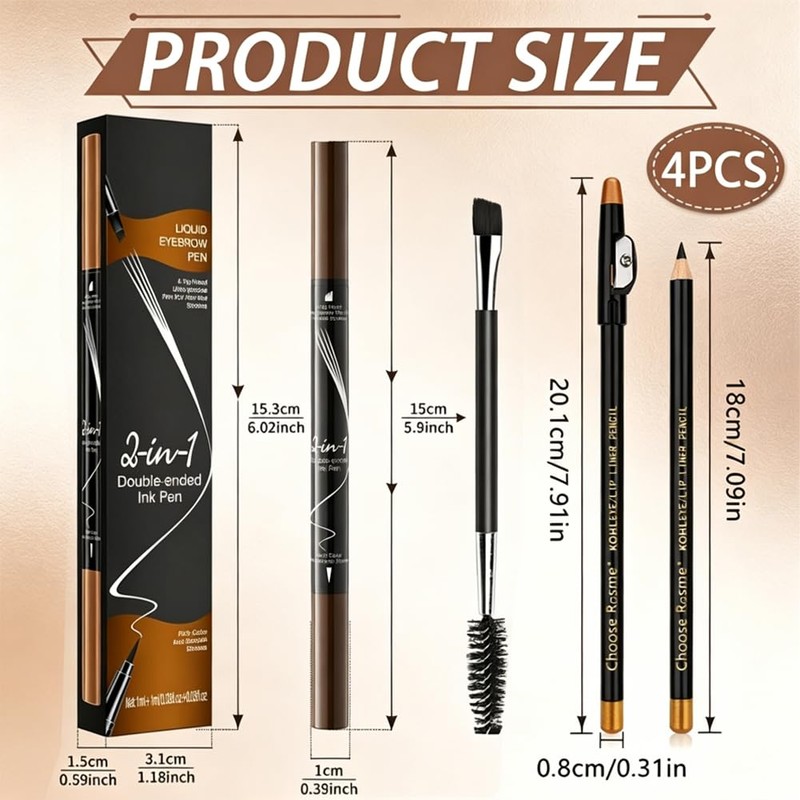 4 Pack Dual-Ended Microblading Eyebrow Pen With Ultra Fine Brush