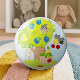 HABA Ball Obstgarten – Kinderball ab 2 Jahren mit bunten Früchten – 14 cm Spielball mit Ventil für drinnen & draußen – Weicher Ball für Kleinkinder – 2012752001