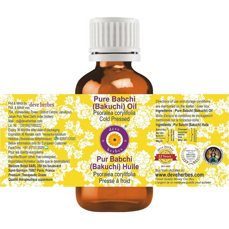 Deve Herbes Pure Babchi Oil (Psoralea corylifolia) Cold Pressed 10ml