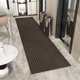 Ottomanson 2'7" x 12' Commercial-Grade Hallway Runner with Scraper Pile - Extra Durable Non-Slip Rug Mat for Indoor & Outdoor Use - Ideal for Kitchen, Entryway & Garage - High-Traffic Carpet, Brown