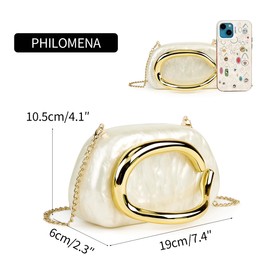 Women Acrylic Clutch Purse Metal Handle Evening Bag Trendy Box Shoulder Crossbody Bag Handbag for Wedding Party Causal, Beige