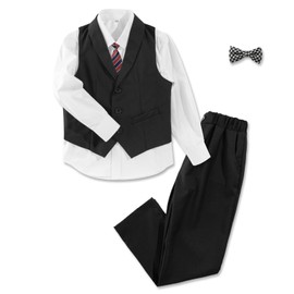 LOLANTA Children's Suit, Boys, Formal Vest, Shirt, Pants, Necktie, Bowtie, 5-Piece Set, Kindergarten Entrance Ceremony, Graduation Ceremony, Wedding, Recital, 75-150 cm, Black
