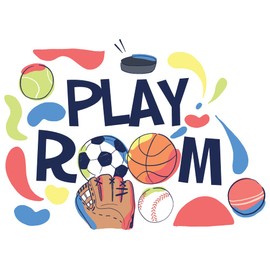 Vinyl Playroom Lettering Art Décor Sports Gears & Materials Design Home Wall Decal Sticker - 15" x 20" Easy to Apply Multicolored Kids Bedroom Arcade Room Art Adhesive Wall Decoration