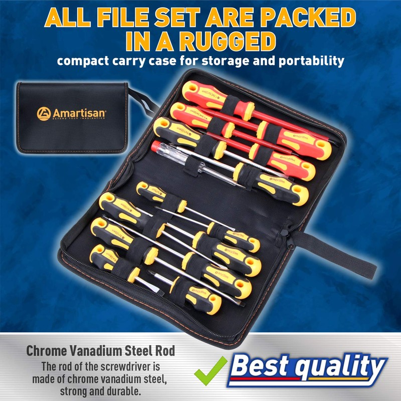 Amartisan 15-Piece Magnetic Screwdrivers Set, 5 Phillips Slotted Tips and