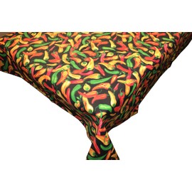 Zen Creative Designs Chili Pepper Cotton Tablecloth Kitchen Party Events Wedding Venue Table Decor (58" Round, Black)