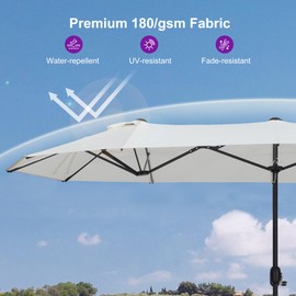 PURPLE LEAF 15ft Patio Market Umbrella with Base Double-Sided Rectangle Outdoor Table Sun Umbrellas with Crank 12 Heavy Duty Sturdy Ribs for Pool Beach Deck Backyard White