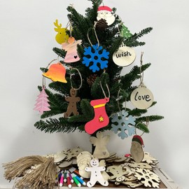 WeCraftool Christmas Crafts,100pcs DIY Wooden Ornaments for Crafts Arts,Stocking Stuffers Gifts for Ages 4 5 6 7 8+ Years Kids Boys Girls-Unfinished Wood Slices with Painting Kit Christmas Ornaments