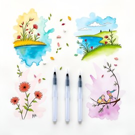WLngtv Watercolor Brush Pens, 3 Piece Set, Refillable with 3 Size Tips, Art Supplies for Artists