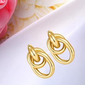 Chunky Gold Earrings for Women Trendy Geometric Earrings Jewelry Gift for Women Gold Knot Dangle Earrings Christmas Birthday Earrings Gifts for Women