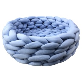 Lucky Monet Cat Basket Bed Cotton Knitted Round Pet Beds for Cats Cute Boho Cat Pet Bed Warm Woven Cat Nest for Puppy Kitten Cats Dogs (15.7", Blue)