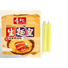 Sautao Pepper Duck Soup Flavour Instant Noodle King (Thin)-12.34 Oz(2.46 Oz X5) And 2 Pairs Of Chopsticks