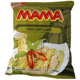 Mama Ramen Instant Noodles Green Curry Flavor (90g - 3.17oz) - Jumbo Pack of 20