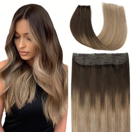 VINBAO Wire Hair Extensions Real Human Hair Balayage Dark Brown to Dirty Blonde 16in Real Wire Hair Extensions with Invisible Layered Wire Hair Extension 70g (#2618 16in)