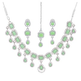 Cubic Zirconia CZ Silver Plated Polsih Crystal Women's Party Bridal Jewelry Set Earrings Pendant Necklace, Metal, cz stone