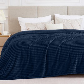 BEDELITE Blankets Queen Size for Bed, 300GSM Soft & Warm Fleece Blanket, Decorative and Giftable Striped Navy Blankets for Women, Men, 90"x90"