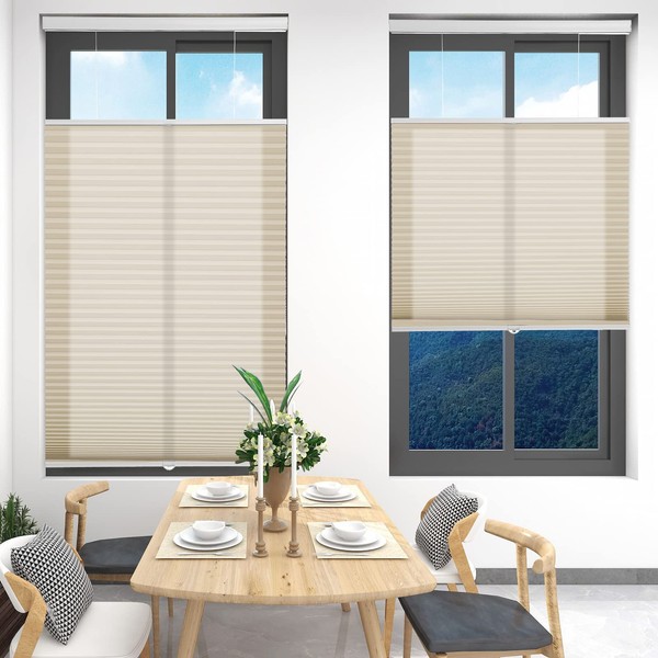 Changshade Light Filtering Cellular Shades Cordless, Top Down Bottom Up Blinds for Windows, 1.5'' Single Cell Pleated Honeycomb Window Shades for Bedroom, Child Room, 27" W x 72" H, Beige, CEL27BG72F