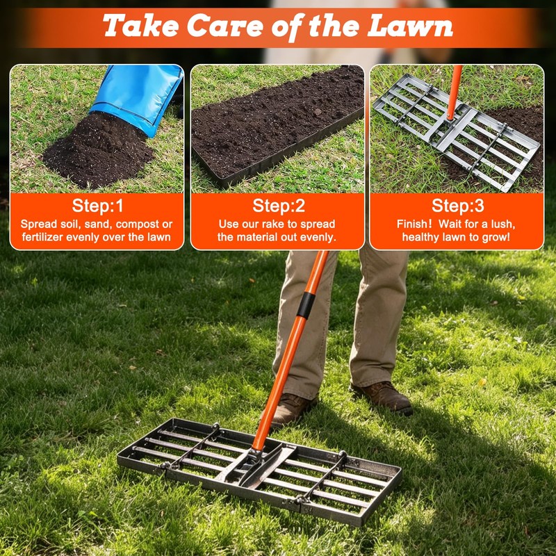 Heavy Duty Lawn Leveling Rake, 30" x 10" Stainless Steel