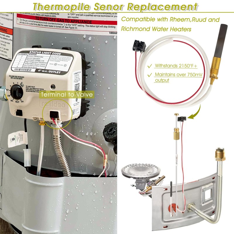 Hoeine Natural/LP Thermopile for Water Heater Replacement Parts Compatible with