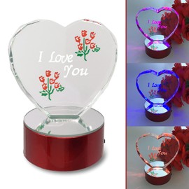 BANBERRY DESIGNS I Love You Etched in Glass Heart on LED Base - Color-Changing Lights - Love Gift for Mom, Wife, Husband, Boyfriend, Girlfriend