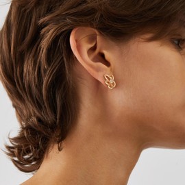 Bemoly Stud Earrings for Women 14K Gold Plated Hypoallergenic S925 Sterling Silver Post Snake-flower Cubic Zirconia Earrings Studs Dainty Jewelry Gift