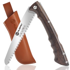 7" Professional Folding Hand Saw - SK5 High Carbon Steel Blade, Ergonomic Wenge Wood Handle, Leather Sheath | Survival Saw for Camping, Bushcraft, Pruning & Tree Trimming with Secure Lock