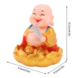Solar Buddha Statue Toy Home Decorati Shaking Fan Car Ornament Decoration Nodding Lotus Base for Desktop Automatic Solar Energy Maitreya Buddha Figurine Lights (Golden)
