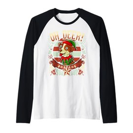Jack Russell Terrier Oh Deer Christmas Dog Santa Claus Elf Raglan Baseball Tee