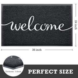 CozyBounty Black Door Mat Welcome Mats Outdoor Indoor Non-Slip Doormat for Entryway Low-Profile Floor Mat for Yard, Garage, High Traffic Areas (36"x24", Black)