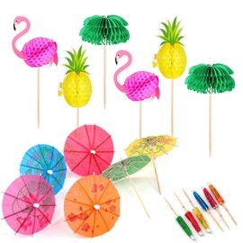 OMIGA 70 Pieces Cocktail Decoration Drink Decoration Skewers 3D Flamingo Pineapple Paper Palm Tree Suitable for Parties Birthday Bars Drinks etc. (Multi-Colour)
