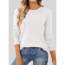 SHEWIN Womens Sweaters Casual Crewneck Long Sleeve Top Loose Solid Lightweight Knit Pullover Sweater Fall Tops for Women 2024,US 16-18(XL),White