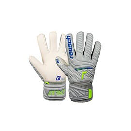 Reusch Attractive Grip Finger Junior 5272810 Unisex Goalkeeper Gloves for All Playing Field Surfaces Vapor Grey/Safety Yello, 6
