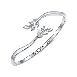 DAOCHONG Sterling Silver Sideways Cross Bangle Faith Hope Love Cross Bangle Engraved Bracelet Love Heart Circle Bangle Bracelets for Women Sister Girlfriend Gift, Sterling Silver , no available