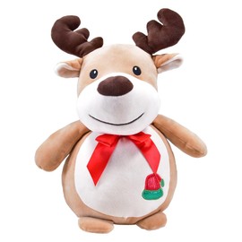 Kögler 20093 Christmas Plush Toy, Reindeer with Red Bow and Christmas Hat Embroidery, Approx. 34 cm