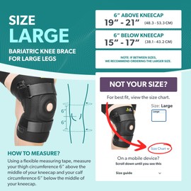 BraceAbility Bariatric Knee Brace for Large Legs - Plus Size Knee Brace with Side Stabilizers for Big Men or Women, Arthritis, Patellar Tendonitis, Obese Chondromalacia Pain, Instability (Large)