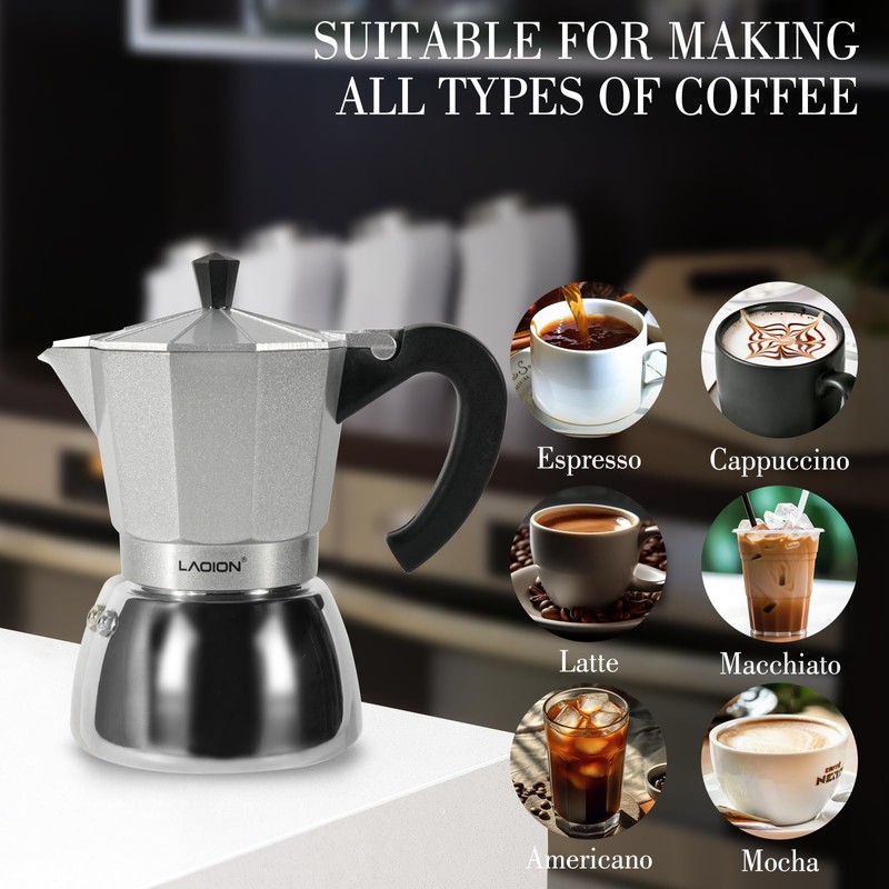 LAOION Stovetop Espresso Maker, 6Cup Moka Pot, Espresso Machine Compatible