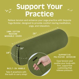 Retrospec Sequoia Yoga Bolster & Meditation Cushion - Supportive Yoga Block Alternative With Cotton Cover - Relieves Joint & Spine Stress - 28in X 10in Round