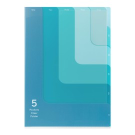 Midori 35575006 Clear File 5 Pocket Clear Holder A4 Two-Way Pattern Blue A