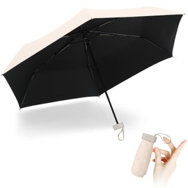 Parasol Folding Umbrella, 8.5 oz (240 g), UPF 50+ Certified, 6 Ribs Glass Fiber Reinforced, beige