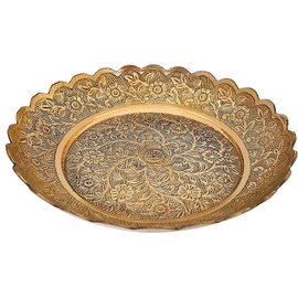 Craftsman SATVIK Handmade Nakashi Plate 7.2 Inch Thali Set for Puja/Pooja. Engraved Brass Indian Bhog Nakshi Plate Decorative Puja Accessories for Home and Temple