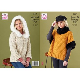 King Cole Aran & Luxury Fur Knitting Pattern Ladies Hooded Sweater Top & Cowl (5447)